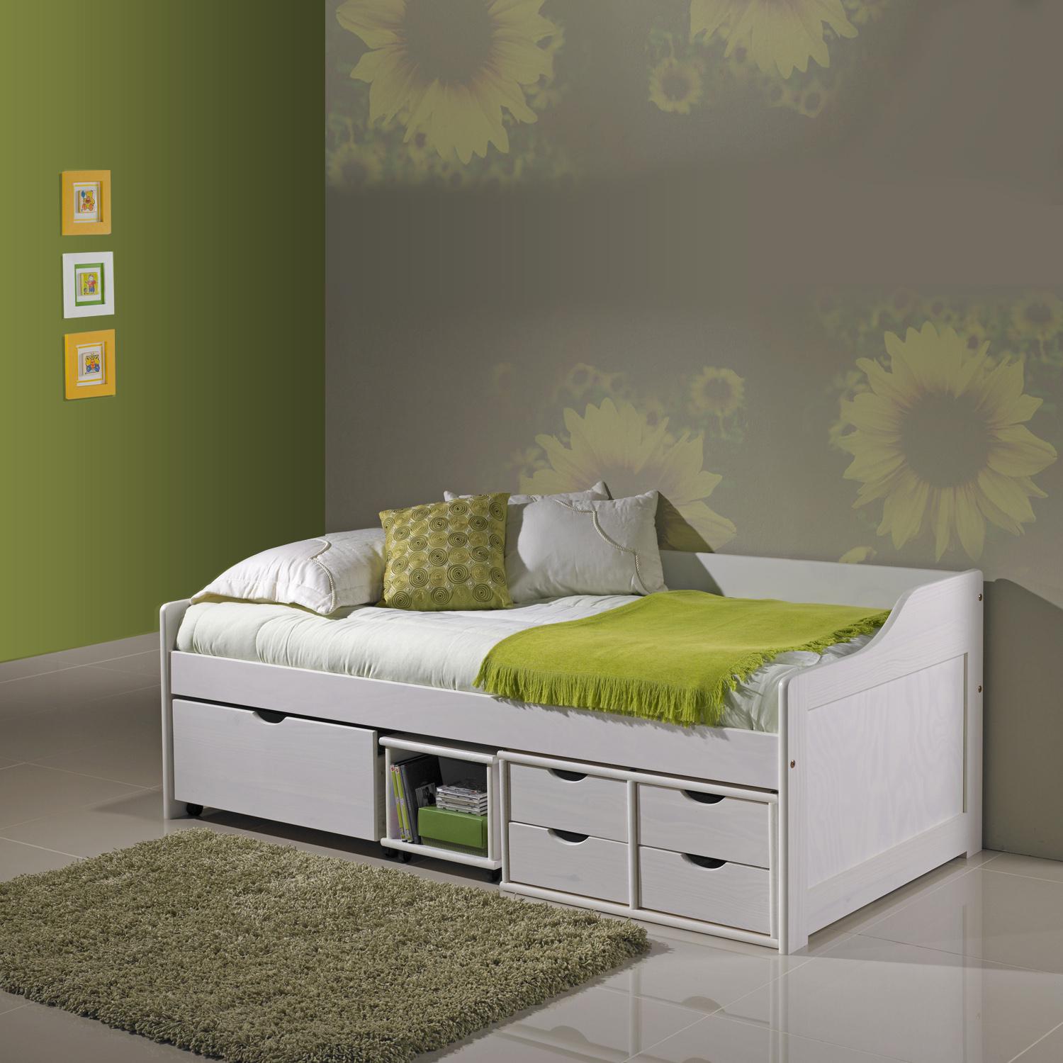 Postel z masívu 200x90 cm s úložným prostorem bílá