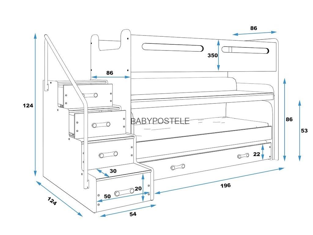 Patrová postel Kate s přistýlkou - modrá