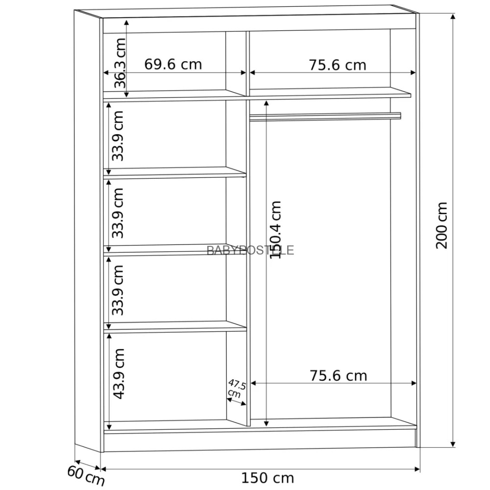 Posuvná šatní skříň 150 cm 